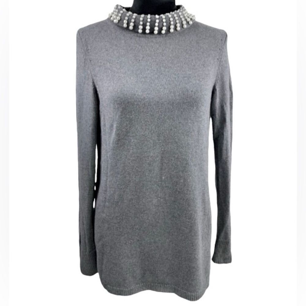 Talbots Cashmere Blend Sweater with Pearl Detailing in Grey/Cream Women’s M